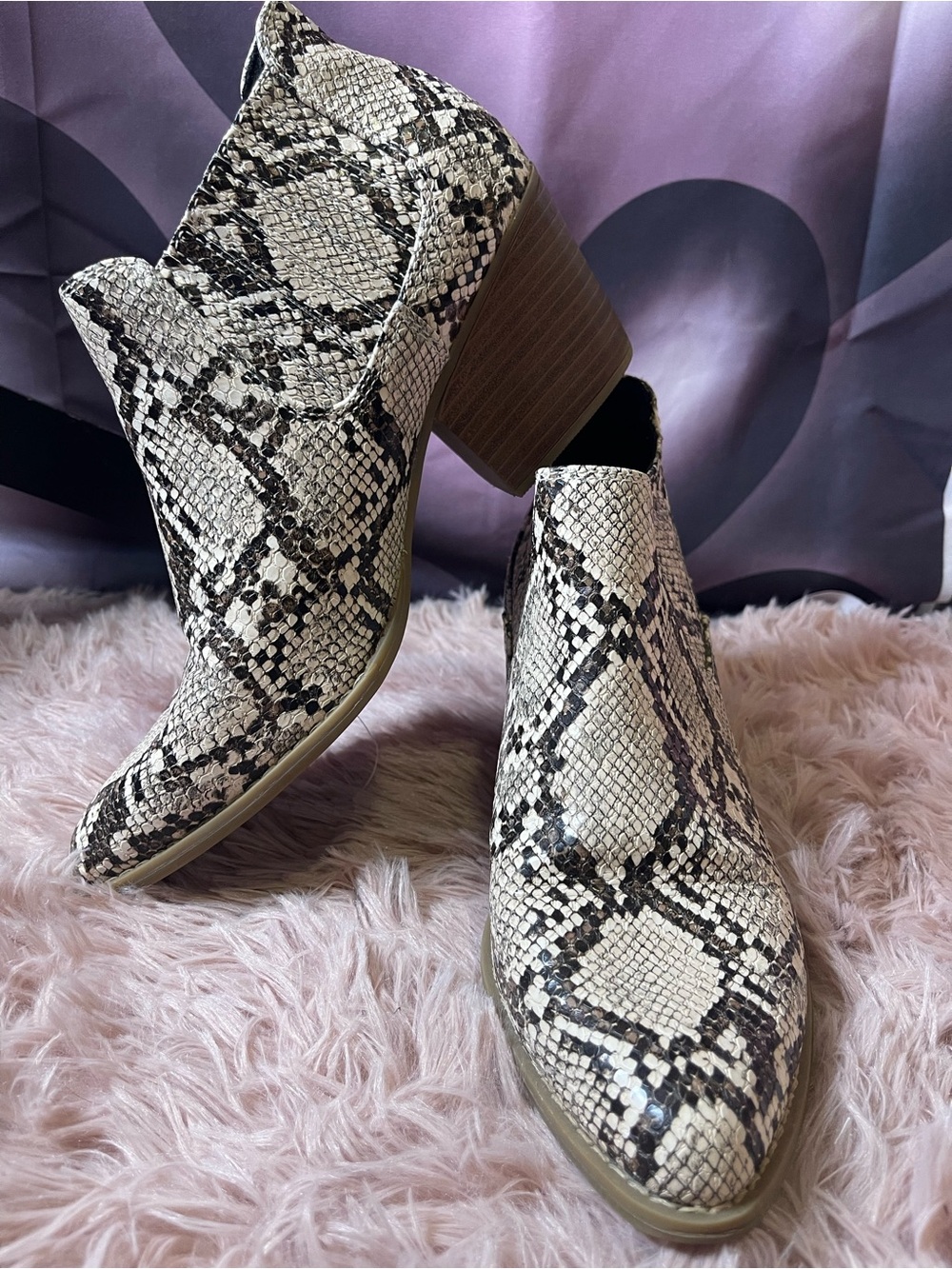 a.n.a Snake-Print Cutout Ankle Booties - White & Black